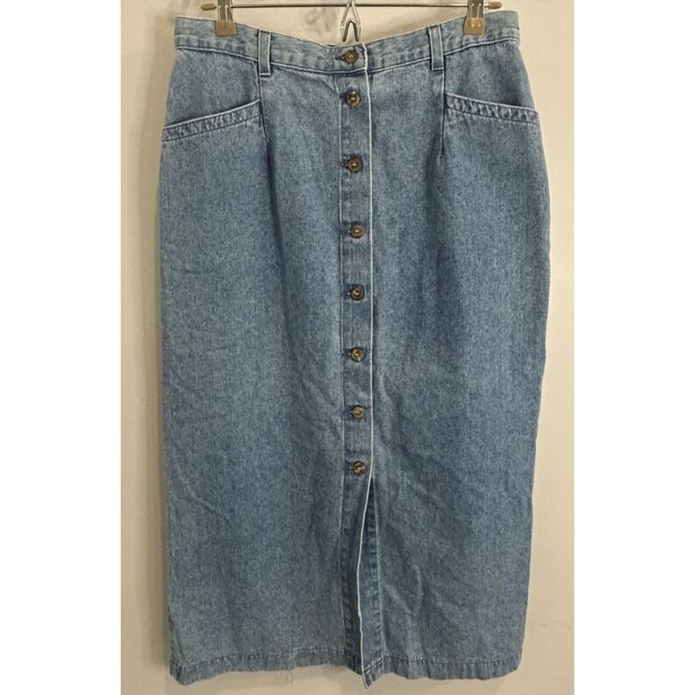Vintage Lee Womens Denim Skirt Button Front Cotton Midi Length 14